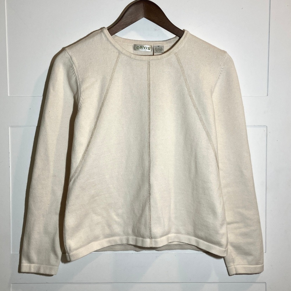 Orvis Cream Long‎ Sleeve Women's Medium Cotton Cashmere Blend Pullover Gorpcore